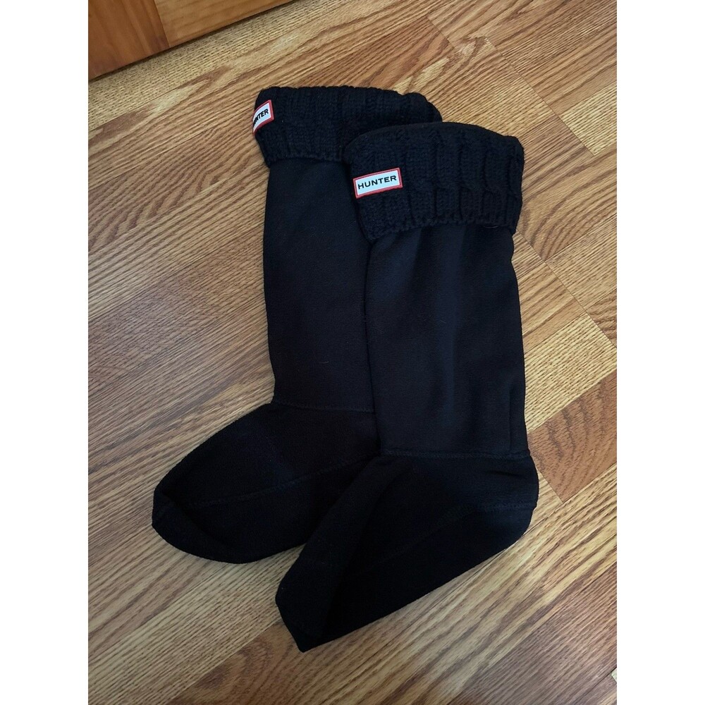 Hunter Womens Black Tall Cable Knit Cuff Welly Boot Socks Size Large
